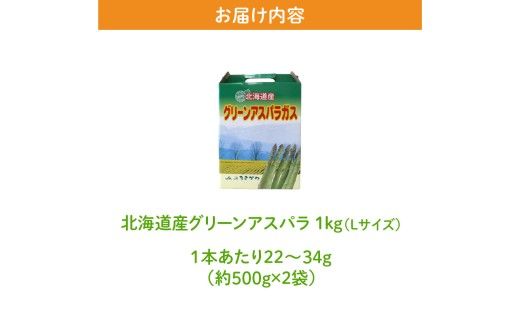 【2026年発送先行受付】北海道産グリーンアスパラ Lサイズ 1kg(500gx2袋) 産地直送 | 野菜 旬 とれたて お取り寄せ 小分け 保存 北海道 滝川市