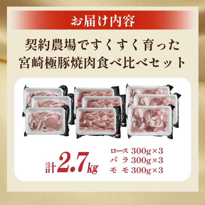 【産地直送・鮮度密封真空小分け】契約農場ですくすく育った宮崎極豚焼肉食べ比べセット 2.7kg