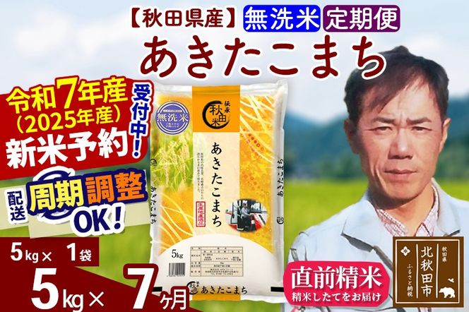 ※令和7年産 新米予約※《定期便7ヶ月》秋田県産 あきたこまち 5kg【無洗米】(5kg小分け袋) 2025年産 お届け周期調整可能 隔月に調整OK お米 みそらファーム|msrf-30307