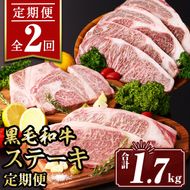 isa640 【定期便2回】黒毛和牛ステーキ定期便(合計1.7kg) 真空包装 真空パック リブロース サーロイン ステーキ 牛 うし 牛肉 アウトドア 食べ比べ BBQ 冷凍 【サンキョーミート株式会社】