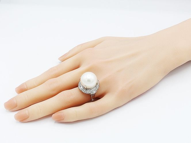 白蝶真珠 パール リング 16mm Pt900（15286） (BR-106)