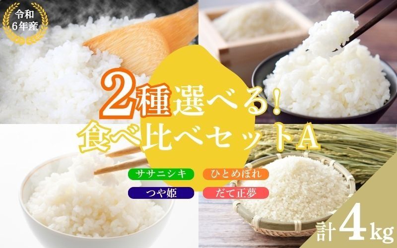 [2品種選べる]いとうファームの 令和6年産 食べ比べセットB 各2kg×2種 計4kg ( ササニシキ 、 ひとめぼれ 、 つや姫 、 だて正夢 ) / 米 お米 精米 白米 ご飯 食べ比べ セット 産地直送 [itofarm002]