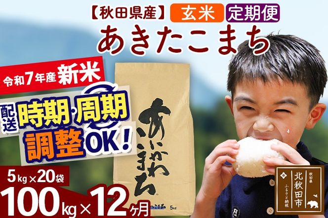 ※令和7年産 新米※《定期便12ヶ月》秋田県産 あきたこまち 100kg【玄米】(5kg小分け袋) 2025年産 お届け時期選べる お届け周期調整可能 隔月に調整OK お米 藤岡農産|foap-21712