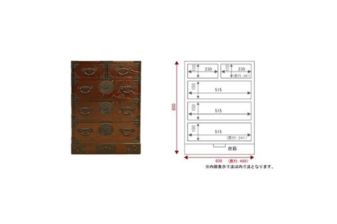 仙台箪笥 五ツ抽箪笥 拭き漆塗り (申込書返送後、1ヶ月〜6ヶ月程度でお届け)|06_kyk-040301