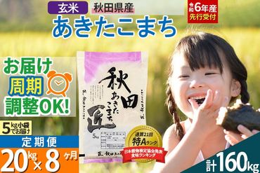 【玄米】＜令和6年産 予約＞ 《定期便8ヶ月》秋田県産 あきたこまち 20kg (5kg×4袋)×8回 20キロ お米【お届け周期調整 隔月お届けも可】|02_snk-020808s