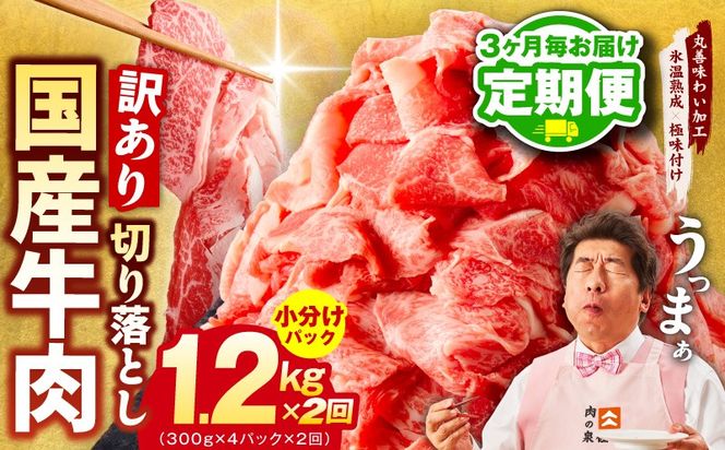 mrzZ078 【定期便】国産牛 切り落とし 1.2kg×全2回【氷温熟成×極味付け 小分け 300g×4P 国産 牛肉 訳あり サイズ不揃い カレー 牛丼 家計応援 2026年3月＆6月発送】