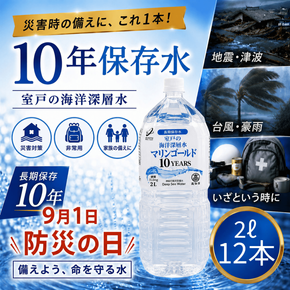 【保存水 10年】 災害時に備えちょきよぉ～セット 【１２本】2L×6本×2ケース マリンゴールド10years ミネラルウォーター ペットボトル 長期保存水 備蓄水 備蓄用 非常災害備蓄用 災害用 避難用品 防災グッズ 故郷納税 送料無料　mg012!