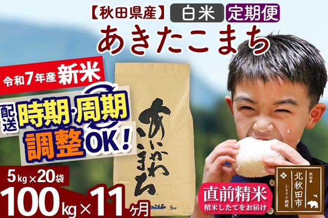 ※令和7年産 新米※《定期便11ヶ月》秋田県産 あきたこまち 100kg【白米】(5kg小分け袋) 2025年産 お届け時期選べる お届け周期調整可能 隔月に調整OK お米 藤岡農産|foap-11711
