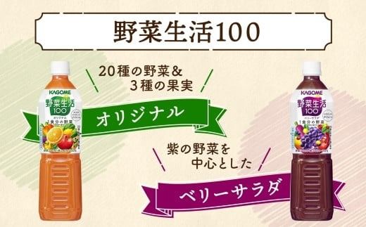 ns038-016　カゴメ 野菜生活100 飲み比べセット スマートPET 720ml  4種 各3本 計12本 オリジナル ベリーサラダ マンゴーサラダ アップルサラダ 野菜 果実 ミックスジュース 野菜ジュース フルーツジュース 果物 フルーツ 飲料 お取り寄せ KAGOME 送料無料 那須塩原市