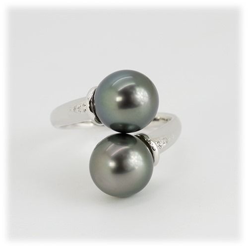 ブラックパール ツインリング 9ｍm 2個付 SV925 黒真珠 タヒチ産 (15496) 真珠 黒真珠 指輪 リング ブラックパール パール シルバー ジュエリー アクセサリー ツイン リング ダイヤモンド 山梨県 甲斐市 BR-69