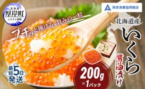 北海道産 いくら 醤油漬け 200g 魚貝類 魚卵 いくら醤油漬け イクラ 