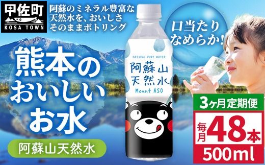 【定期便3ヶ月】熊本のおいしいお水 阿蘇山天然水 500ml×48本（2ケース）（共通返礼品・御船町） - 天然水 水 飲料水 ミネラルウォーター 箱買い まとめ買い ペットボトル 飲料 ウォーター 軟水 防災グッズ 防災 備蓄 ローリングストック ストック 熊本県