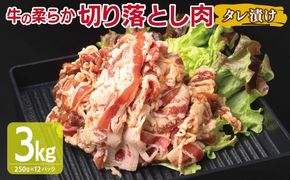G3387 牛肉 切り落とし タレ漬け 合計3kg【味付け 小分け 焼くだけ 簡単調理 BBQ 牛肉 250g×12袋】
