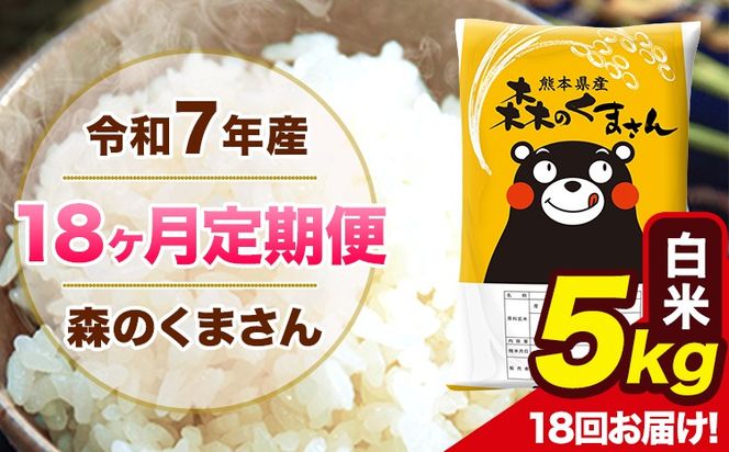 【18ヶ月定期便】令和7年産 森のくまさん 白米 5kg 5kg×1袋 計18回お届け 《お申込み翌月から出荷》 お米 こめ 熊本県産 ご飯 備蓄---mk7tei_176400_5kg_mo18_ng_h---