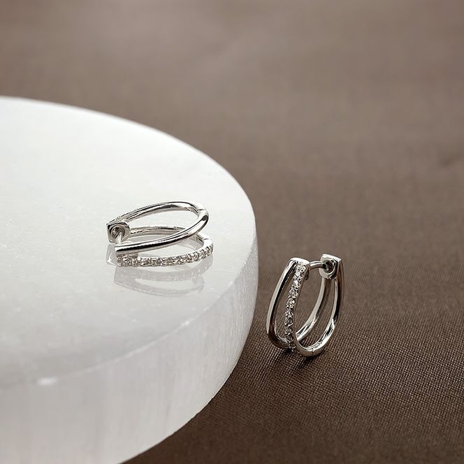 プラチナ フープ ピアス レディース ダイヤモンド 2連デザイン 中折れ式 金属アレルギー 対応 pt950 シンプル 大人 上品 普段使い ジュエリー 231012hy104dp SWAA309