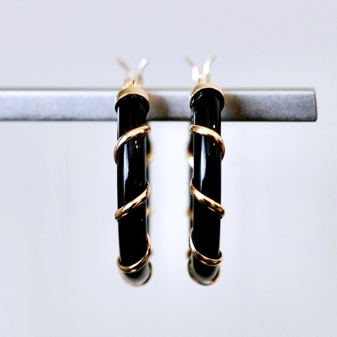 K18 18金 イエローゴールド オニキス フープ ピアス (直径20mm) 保証書付 KO-0057 SWAD082