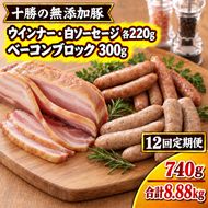 12ヵ月定期便 十勝の無添加豚 ウインナー・白ソーセージ20本前後とベーコンブロック 300g ［うらがみミート］ 無塩せき 保存料・結着剤不使用【 ベーコン ウインナー 詰め合わせ 肉 豚 国産 惣菜 おつまみ 料理 加工品 北海道 十勝 幕別 】