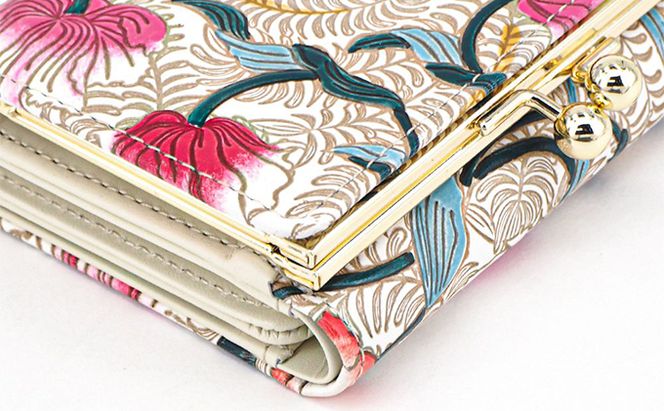 【文庫屋大関】三つ折りミニ財布　ノースガーデン（コーラル）【皮革工芸品】 ファッション 小物 民芸品 お札 カード 小銭 手のひらサイズ コンパクト 牛革 手作り 国産 