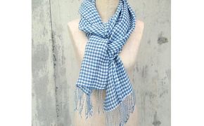 ito to iro 手染め・手織り仕上げ　「ストール」ブルー×ホワイト・ギンガムチェック ファッション小物 