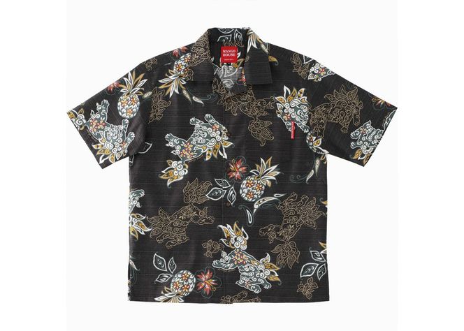 【かりゆしウェア】メンズ いちゃりばシーサーパインMサイズ×ブラック