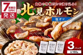 《7営業日以内に発送》あきら特製塩ガツ 160g×3パック ( 焼肉 ホルモン 肉 にく 塩 )【205-0004】