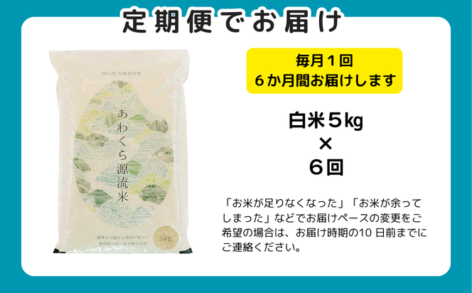 【6回定期便】白米 5kg 令和6年産 あきたこまち 岡山 あわくら源流米 K-bf-CDCA