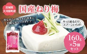 大河原産 昔ながらのねり梅 160g 5袋セット お弁当や和え物に ねり梅 練り梅 練梅 梅干し 梅干 うめぼし ウメボシ 梅 おにぎり 弁当 お弁当