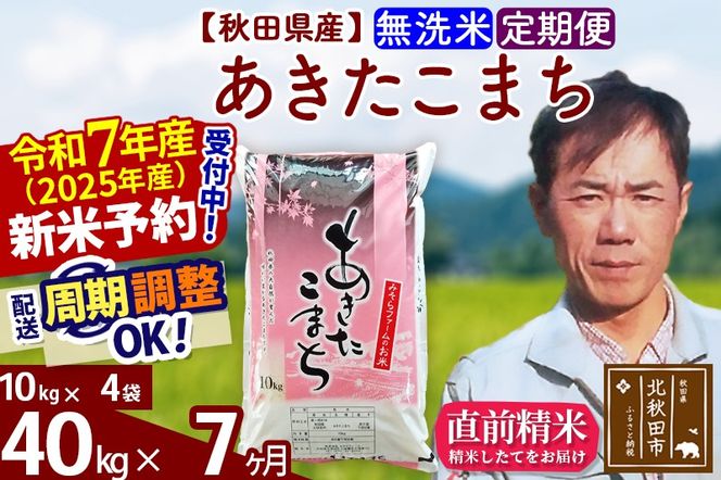 ※令和7年産 新米予約※《定期便7ヶ月》秋田県産 あきたこまち 40kg【無洗米】(10kg袋) 2025年産 お届け周期調整可能 隔月に調整OK お米 みそらファーム|msrf-31107