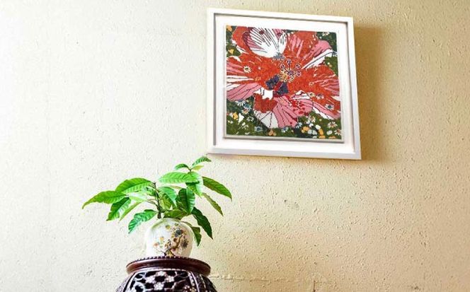【宏次染工房 / 沖縄県認定工芸士 金城宏次】紅型額装 『蝶にハイビスカス』 絵画 額入り 伝統工芸品 おしゃれ 沖縄市 / コザ工芸館ふんどぅ[BCAU008]