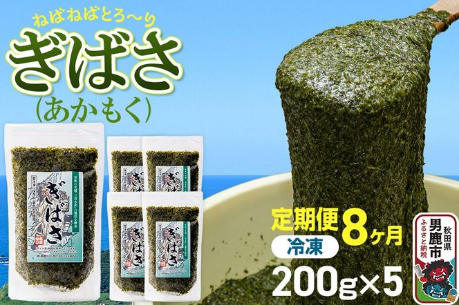 【定期便8ヶ月】ぎばさ(あかもく) 200g×5個セット 海藻 男鹿市 秋田県 [ぎばさ あかもく 海藻 磯の香り 強い粘り フコイダン フコキサンチン 高栄養価 食物繊維 シャキシャキ食感 秋田県 男鹿市]|23_ogn-240508