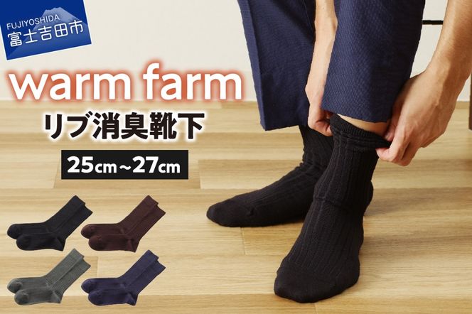 光吸収発熱ウール「ウォームファーム ５Ｘ３リブ消臭靴下」 ブラック チャコールグレー ブラウン ネイビー
