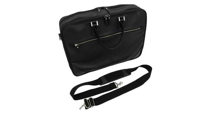 ワイドビジネスバッグ ブラック ( No.5026-01 ) / ビジネスバッグ 豊岡 職人手作り B4サイズ対応 大容量 出張 一泊二日 2層式 肩当て付きショルダーベルト 底鋲 日本製 メンズ レディース バッグ かばん 鞄 黒 紺 木和田株式会社