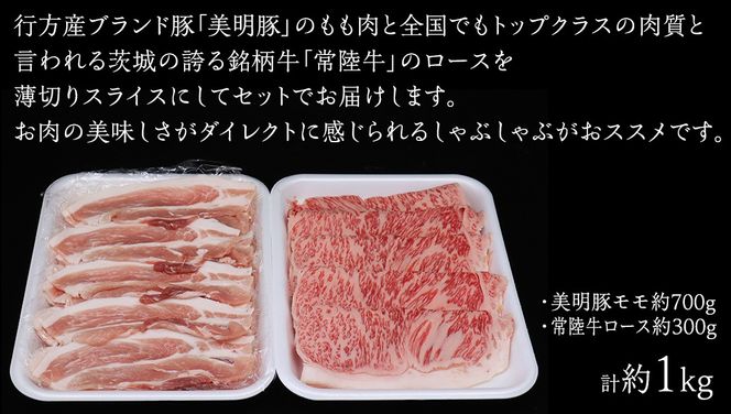 美明豚 × 常陸牛 スライスセットD 約 1kg（美明豚もも 700g +常陸牛ロース 300g ）（茨城県共通返礼品：行方市） びめいとん ビメイトン ブランド豚 銘柄豚 豚 豚肉 肉 もも 黒毛和牛 牛肉 ひたち牛 ブランド牛 和牛 [EQ019us]