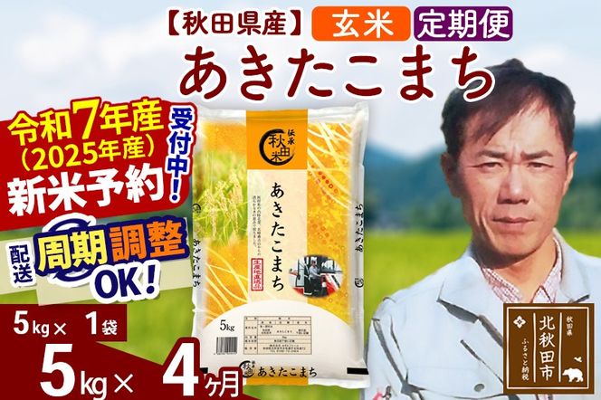 ※令和7年産 新米予約※《定期便4ヶ月》秋田県産 あきたこまち 5kg【玄米】(5kg小分け袋) 2025年産 お届け周期調整可能 隔月に調整OK お米 みそらファーム|msrf-20304