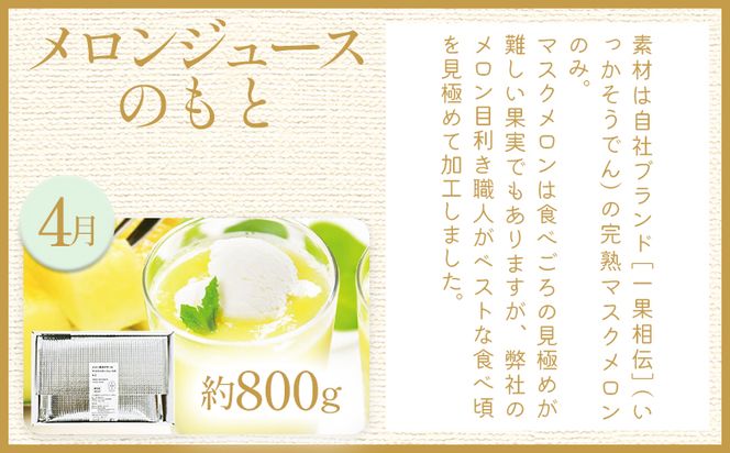 【４回定期便】メロン堪能定期便 - 国産 マスクメロン 完熟 赤肉 青肉 家庭用 フルーツ 果物 ピューレ シャーベット 飲み物 飲料 フルーツジュース 篤農 常温 冷凍 Wtn-0042
