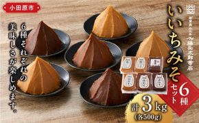 いいちみそ500g 6種セット（計3kg)【みそ 味噌 ミソ 白みそ 糀こし 糀つぶ 赤みそ 合わせ 箱根路 贈答品 贈り物 詰合せセット 神奈川県 小田原市 】 142069_AL003