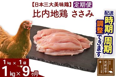 《定期便9ヶ月》 比内地鶏 ささみ 1kg（1kg×1袋）×9回 計9kg 時期選べる お届け周期調整可能 9か月 9ヵ月 9カ月 9ケ月 9キロ 国産 冷凍 鶏肉 鳥肉 とり肉 ササミ|jaat-060609