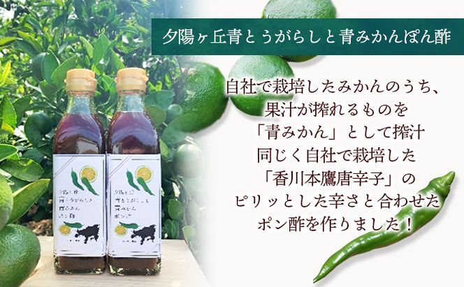 【 小豆島 】夕陽ヶ丘青とうがらしと青みかんぽん酢・夕陽ヶ丘青みかんドレッシングセット（各2本） 調味料 ドレッシング ポン酢 ぽん酢 料理 手軽 ピリ辛 香川 香川県 土庄 土庄町