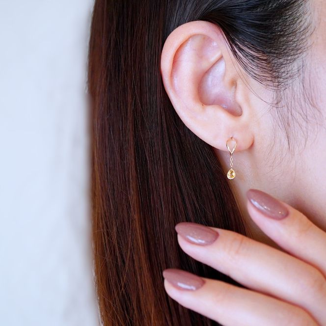 K10YG(10金) イエローゴールド 揺れる シトリン アンティーク ピアス 保証書付 2274 242-049-b