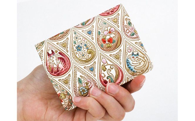 【文庫屋大関】箱まち小銭入れ　花と猫＜ローズ＞【皮革工芸品】 ファッション小物 財布 民芸品 