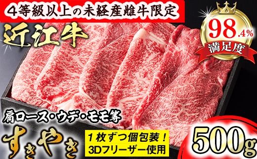 【森三商会】4等級以上の未経産雌牛限定　近江牛上すき焼き500g（肩ロース・ウデ・モモ等）【GM04SM】