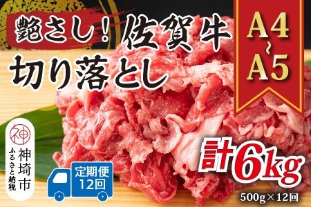【12か月定期便】艶さし！【A4～A5】佐賀牛切り落とし 500g×12回【肉 牛肉 ブランド牛 黒毛和牛 ふるさと納税】(H112177)