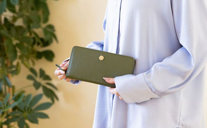 豊岡工房 牛革 ジャバラ コインスルー長財布（4342）オリーブ / 長財布 紙幣と硬貨を自動で仕分け 18枚 カード収納可能 柔らかい シュリンク牛革 メンズ レディース 財布 さいふ サイフ 国産 日本製 小田清株式会社