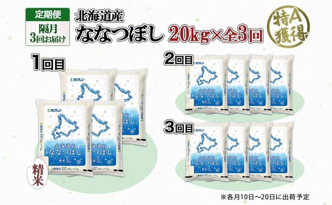 定期便 隔月3回 北海道産 ななつぼし 精米 20kg 5kg×4袋 米 特A 白米 お取り寄せ ごはん 道産米 ブランド米 まとめ買い お米 ホクレン 北海道 倶知安町 【定期便・お米・ななつぼし・精米】