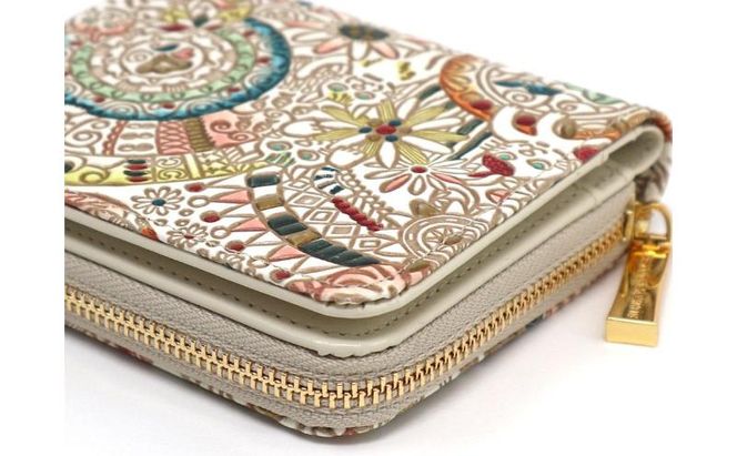 【文庫屋大関】二つ折りファスナーミニ財布 かくれんぼ猫【皮革工芸品】財布 二つ折り 小物 お札 カード 小銭 コンパクト 牛革 手作り 日本製 墨田区 東京都