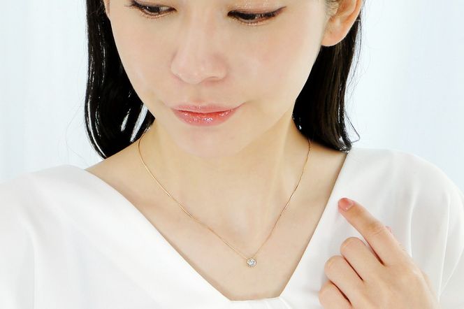 K18YG【0.5ctUP】フクリン留め 一粒 ダイヤモンド ネックレス【無色透明】中央宝石研究所ソーティング CSN00180-18Y SWAV064