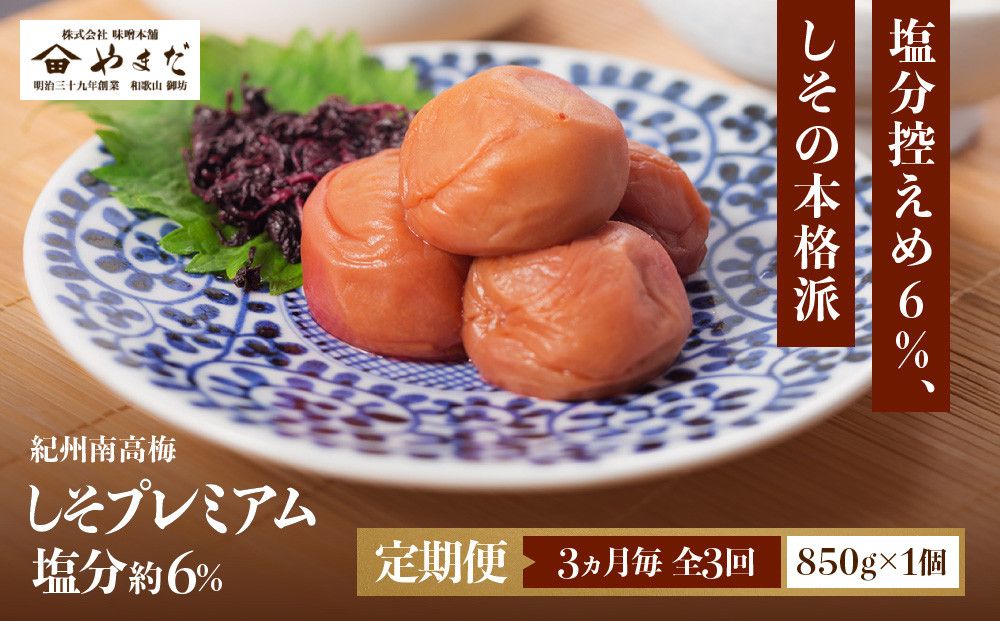 [定期便・3ヵ月毎 全3回]紀州南高梅 しそプレミアム 850g [YM14] 303446_DX90030