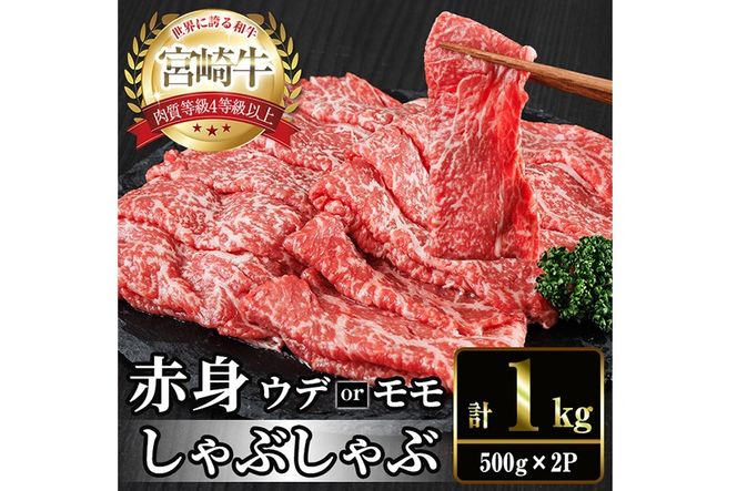 宮崎牛 赤身カット しゃぶしゃぶ (計1kg・500g×2) しゃぶしゃぶ お肉 牛肉 黒毛和牛 宮崎牛 ブランド和牛 冷凍 国産 モモ ウデ 宮崎県産【YM-26】【YAMATO株式会社】