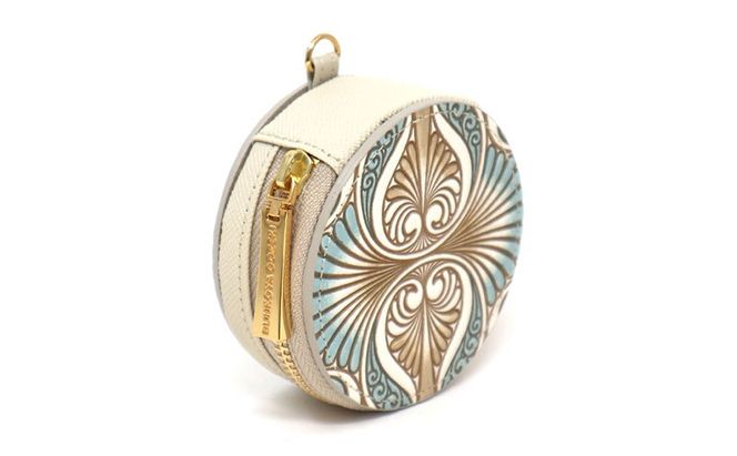 【文庫屋大関】マカロンポーチ ロカイユ＜ブルーグレー＞【皮革工芸品】 ポーチ ミニポーチ 小物入れ アクセサリー入れ イヤホン入れ 収納 保管ケース 手のひらサイズ  本革 革 皮革 工芸品 工芸 雑貨 ギフト プレゼント 日本製 東京