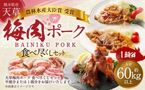 【豚1頭分！】完全無薬！梅肉エキス肥育 熊本県産 天草梅肉ポーク 食べ尽くしセット 一頭 約60kg以上 肉 お肉 豚肉 ポーク 詰め合わせ セット 冷凍 熊本県 上天草市